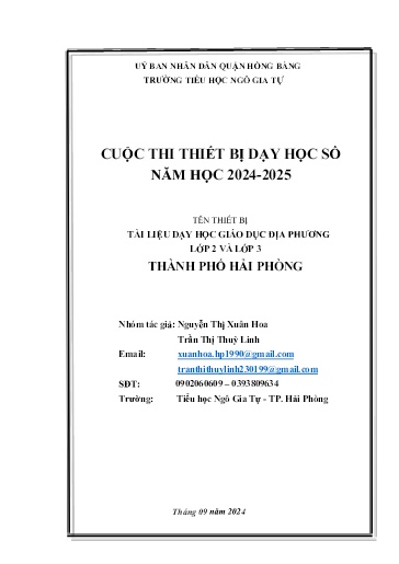 Đề tài Tài liệu dạy học Giáo dục địa phương Lớp 2 và Lớp 3 - Thành phố Hải Phòng