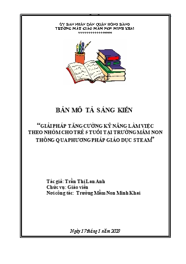 Giải pháp tăng cường kỹ năng làm việc theo nhóm cho trẻ 5 tuổi tại trường mầm non thông quan phương pháp giáo dục Steam