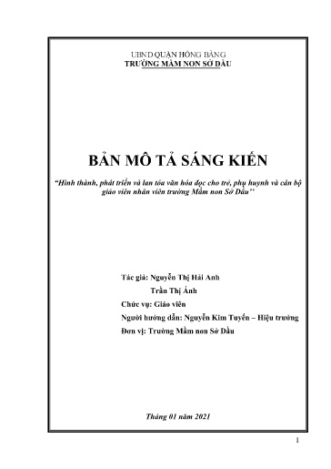 Hình thành, phát triển và lan tỏa văn hóa đọc cho trẻ, phụ huynh và cán bộ giáo viên nhân viên trường Mầm non Sở Dầu