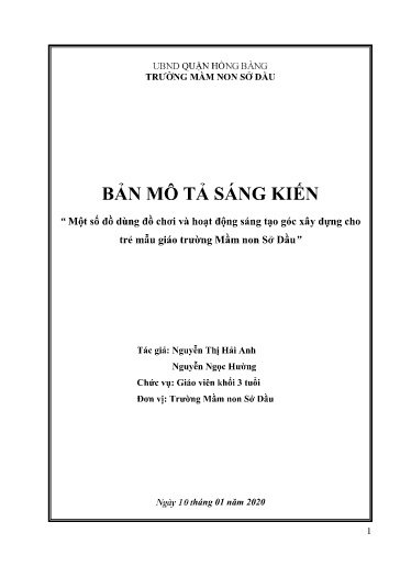 Một số đồ dùng đồ chơi và hoạt động sáng tạo góc xây dựng cho trẻ mẫu giáo trường Mầm non Sở Dầu