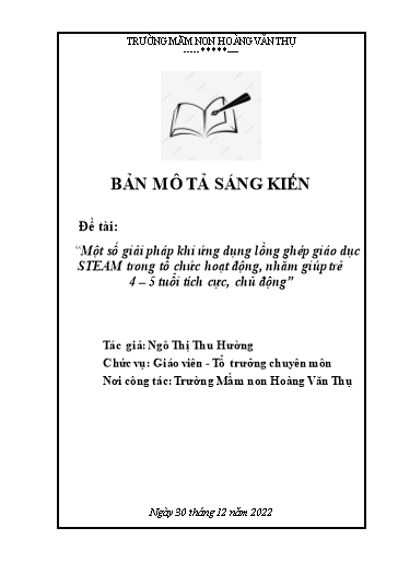 Một số giải pháp khi ứng dụng lồng ghép giáo dục STEAM trong tổ chức hoạt động, nhằm giúp trẻ 4-5 tuổi tích cực, chủ động