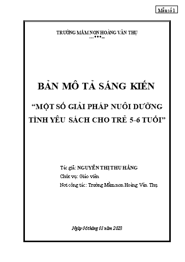 Một số giải pháp nuôi dưỡng tình yêu sách cho trẻ 5-6 tuổi