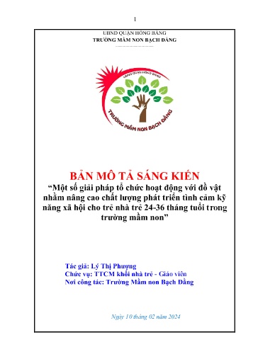 Một số giải pháp tổ chức hoạt động với đồ vật nhằm nâng cao chất lượng phát triển tình cảm kỹ năng xã hội cho trẻ nhà trẻ 24-36 tháng tuổi trong trường mầm non