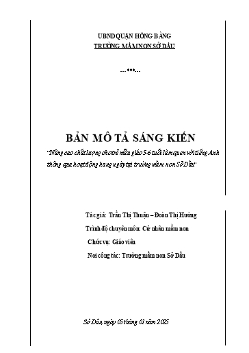 Nâng cao chất lượng cho trẻ mẫu giáo 5-6 tuổi làm quen với Tiếng Anh thông quan hoạt động hàng ngày tại trường mầm non Sở Dầu