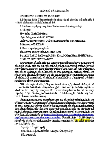 Tăng cường biện pháp rèn nề nếp cho trẻ mẫu giáo 3-4 tuổi nhằm phát triển kĩ năng xã hội