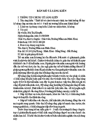 Thiết kế trò chơi trên máy tính, tạo tình huống để dạy kỹ năng sống an toàn cho trẻ 4-5 tuổi tại trường Mầm non Minh Khai